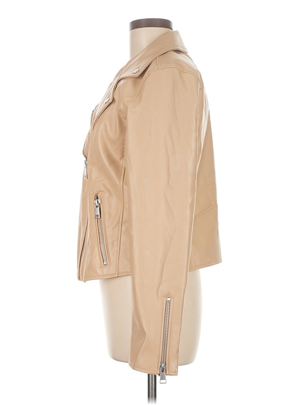 NWT Anthropologie Tan Faux Leather Moto Jacket - Picture 4 of 15
